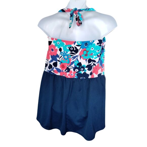 Suddenly Slim By Catalina Halter Floral Swim Dress Built-In Bra Plus Size 3X - Picture 5 of 6